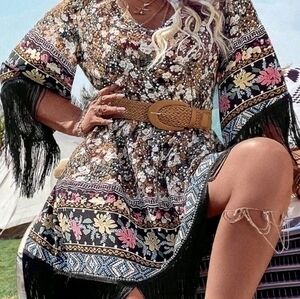 SHEIN CURVE FRINGE FLORAL DRESS SZ 2X